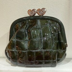 Brighton Elegant Green Crocodile-Embossed Kiss-Lock Coin Purse